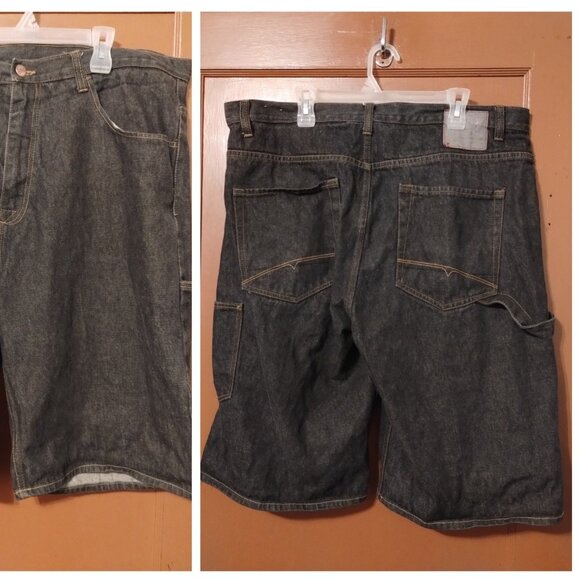 VINTAGE BLACK G UNIT DENIM CARPENTER SHORTS SIZE 42 BAGGY RELAXED HIP HOP - Picture 1 of 12